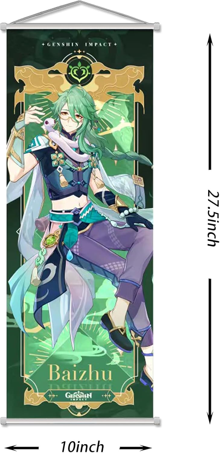 Rainteam Genshin Impact – Póster artístico para colgar en la pared, lienzo artístico de Genshin con varillas para decoración de sala de estar,