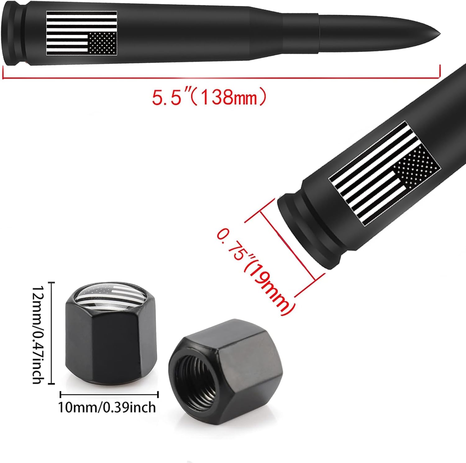 Antena de camión para automóvil con tapas de vástago de válvula, diseño antirrobo, mástil para GM Chevy Silverado 1500 2500 3500 HD Avalanche Ford
