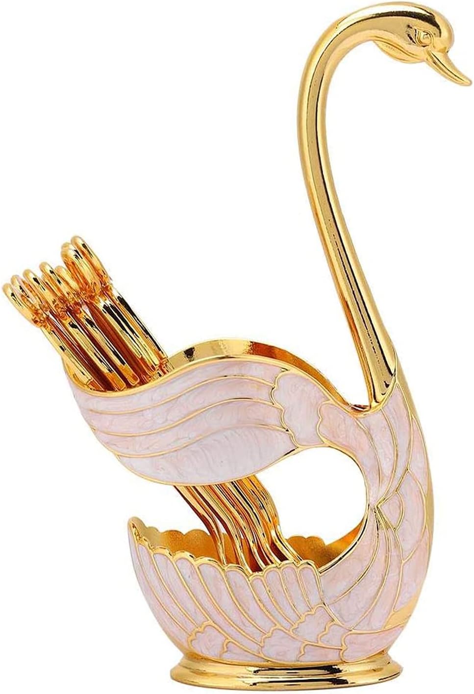 Juego de cucharas de postre de metal, soporte de base de cisne y organizador de cuchara de postre de frutas para café, fruta, postre, agitación,