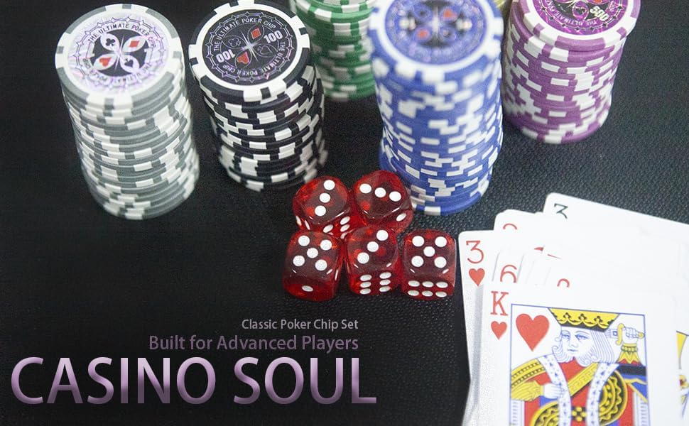 THUNDERBAY Juego de 500 fichas de póquer compuesto de arcilla con estuche de aluminio, dos barajas de cartas, distribuidor y botón ciego y 5 dados
