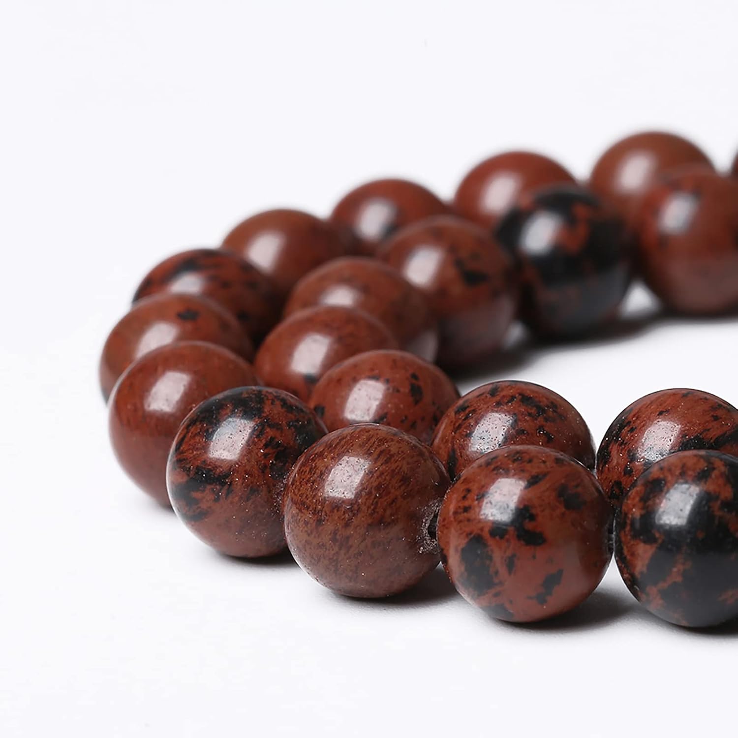 36 cuentas de obsidiana caoba de piedra natural de 0.394 pulgadas para hacer joyas, cuentas espaciadoras sueltas redondas y sueltas para bricolaje