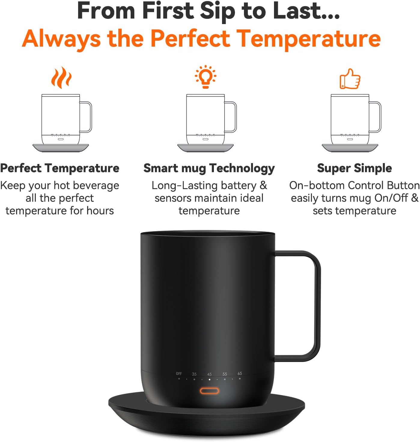 vsitoo S3pro – Taza inteligente de control de temperatura 2 con tapa, taza de café autocalentable de 14 onzas, duración de la batería de 90 minutos,