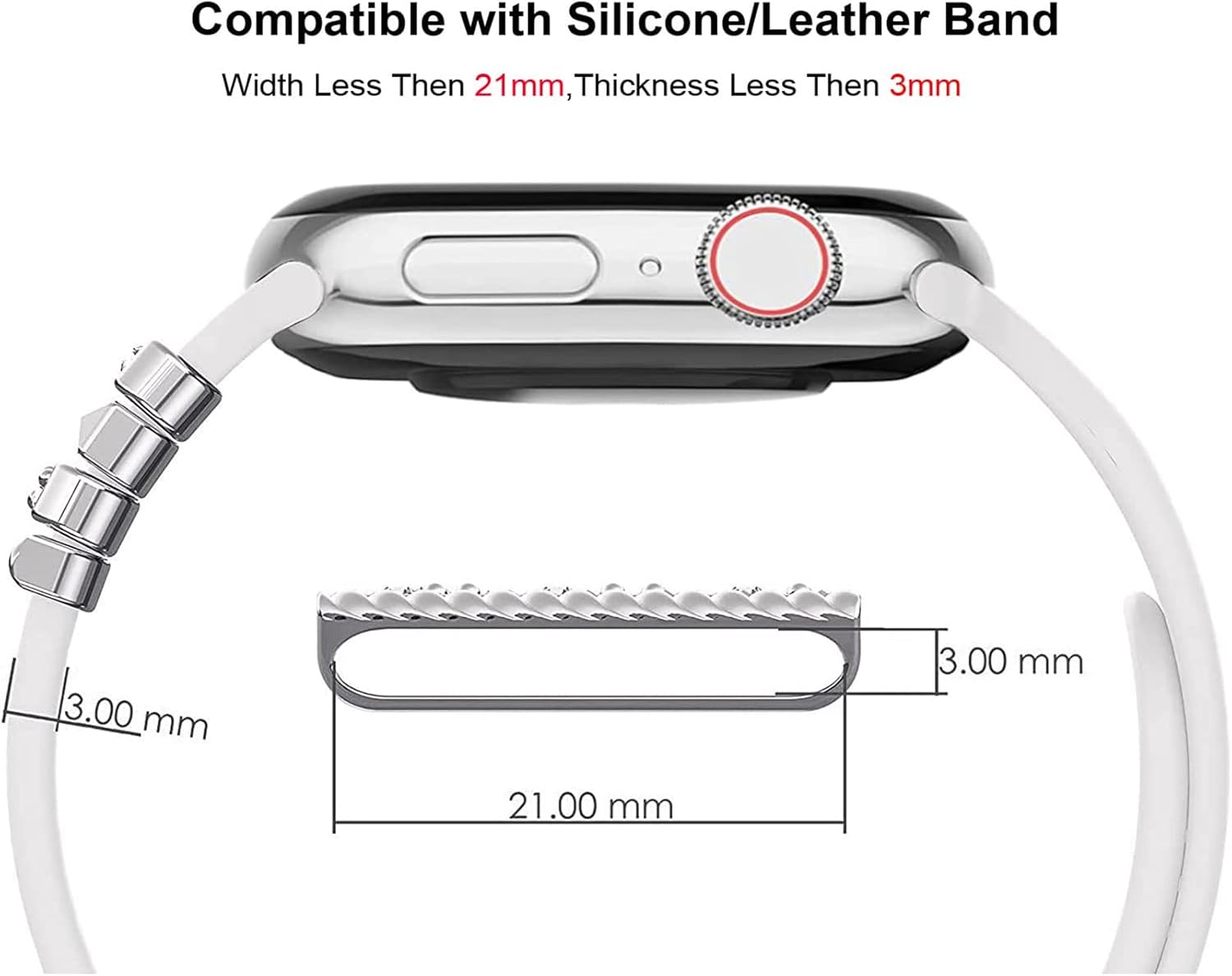 Abalorios para Apple Watch Band de 1.575 in 1.614 in 1.732 in 1.496 in 1.772 in 1.654 in, joyería de diamantes de metal para anillo decorativo,