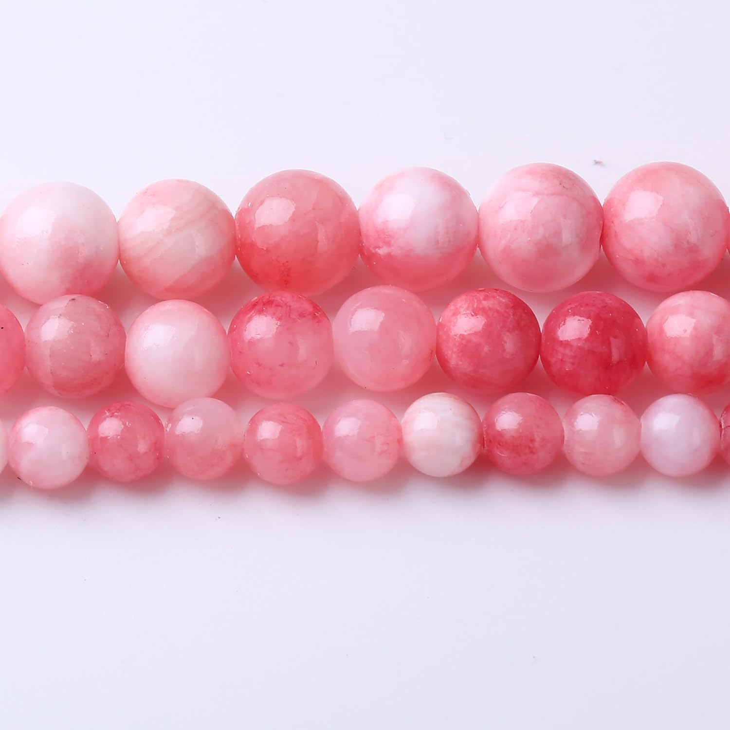 Cuentas sueltas redondas de jade persa rosa blanco de 0.394 pulgadas (0.394 in), cuentas de gemas naturales, cuentas de piedra de energía de cristal