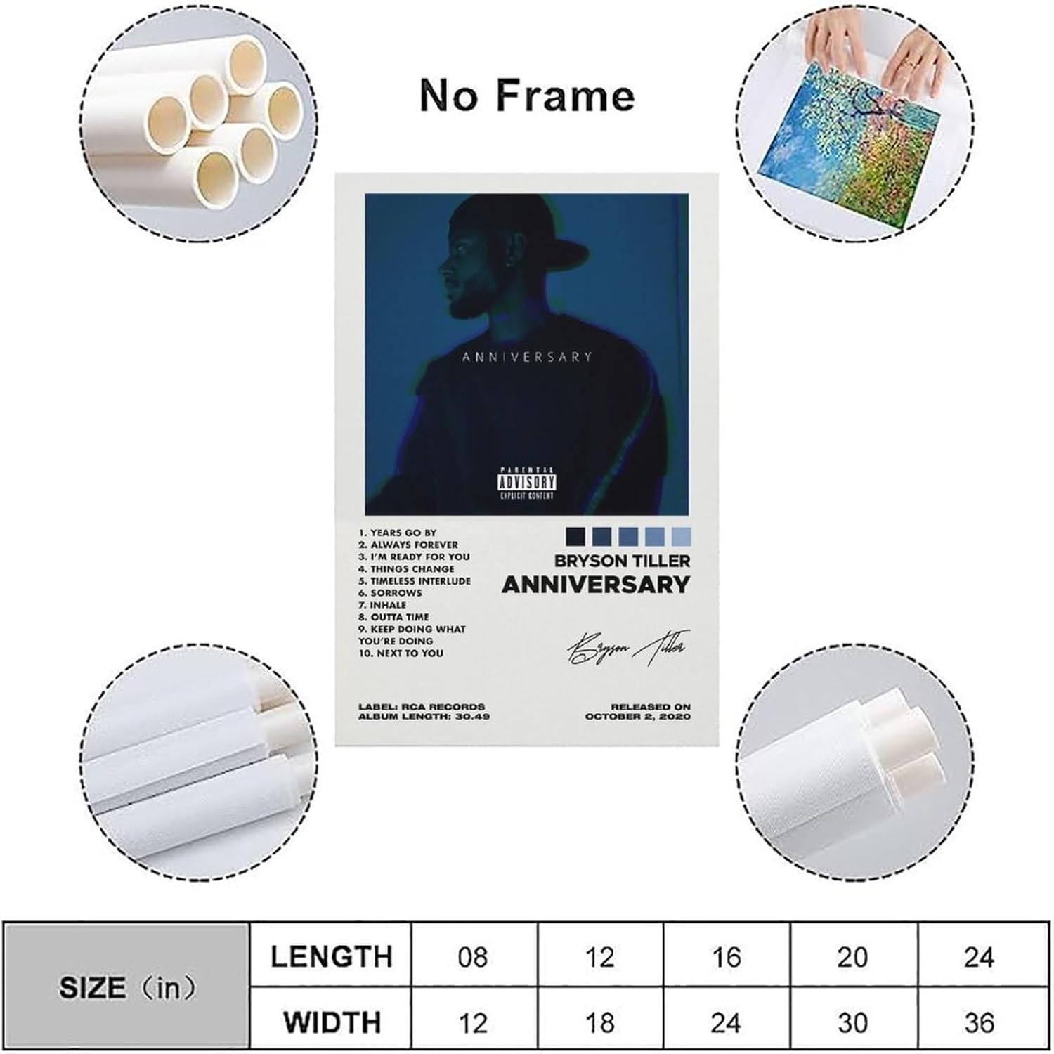ShenMou Póster de la portada del álbum de Bryson Tiller de aniversario de Bryson Tiller, lienzo para decoración de pared, póster para dormitorio,