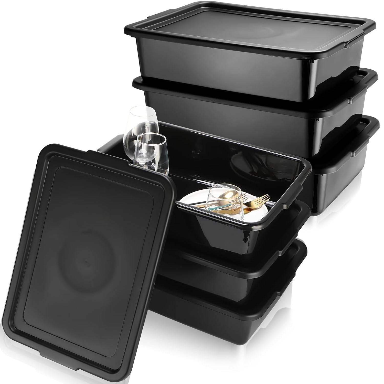 6 tubos de autobús de plástico con tapa, caja de autobús comercial de 13 L, caja de almacenamiento de plástico para restaurante, hogar, cocina, uso