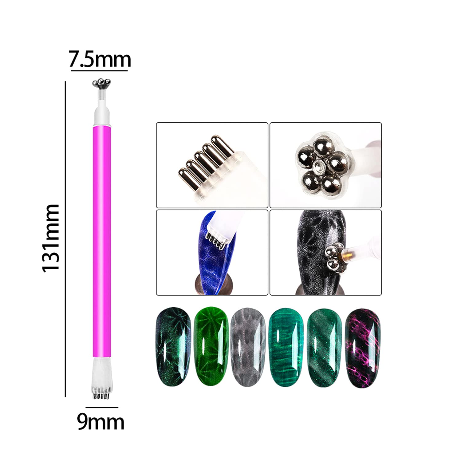 Juego de herramientas magnéticas de uñas de 16 piezas, placa magnética, bolígrafo magnético, imán de doble extremo, varita magnética para ojos de