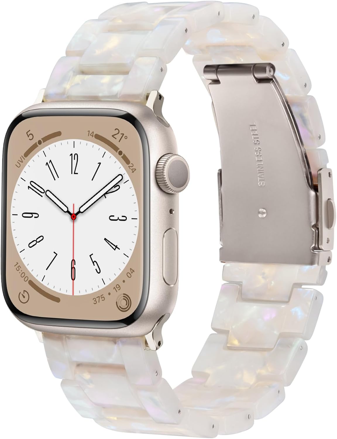 V-MORO – Correa ligera de resina para Apple Watch Series 8, correa de 1.77pulgadas, con hebilla de acero inoxidable Starlight, compatible con iWatch