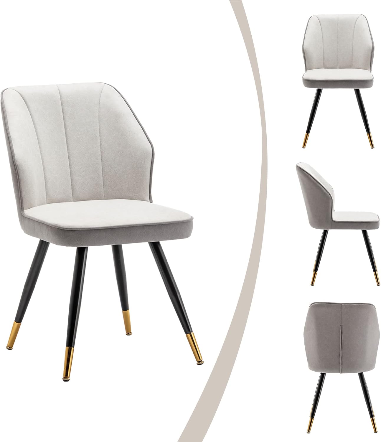 Juego de 2 sillas de comedor, modernas sillas de comedor tapizadas sin brazos para cocina, comedor, escritorio, sillas laterales con patas de metal,