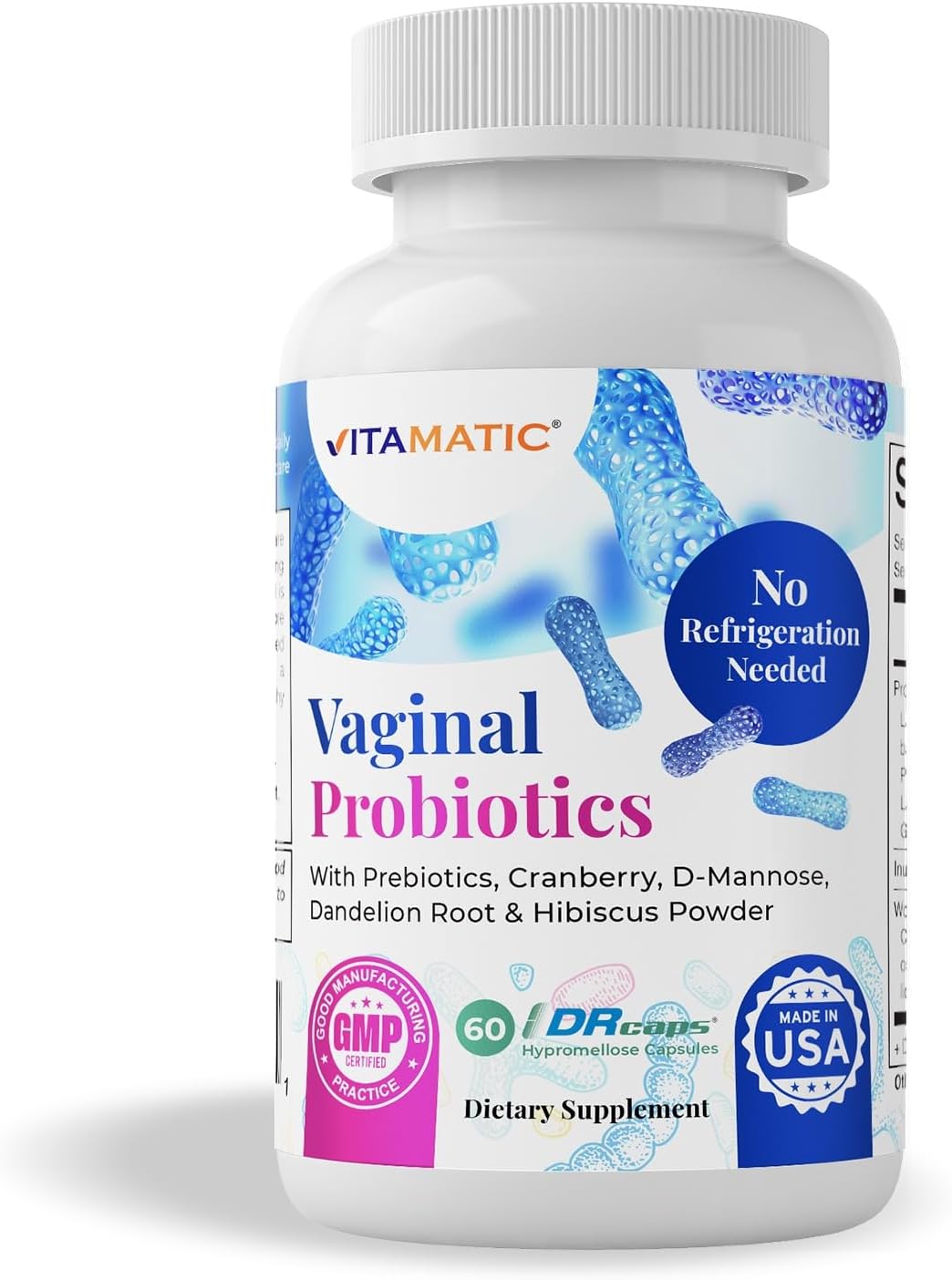 Vitamatic Probióticos vaginales 20 mil millones para mujeres, equilibrio de pH y control de olores con prebióticos y probióticos, 60 cápsulas DR,