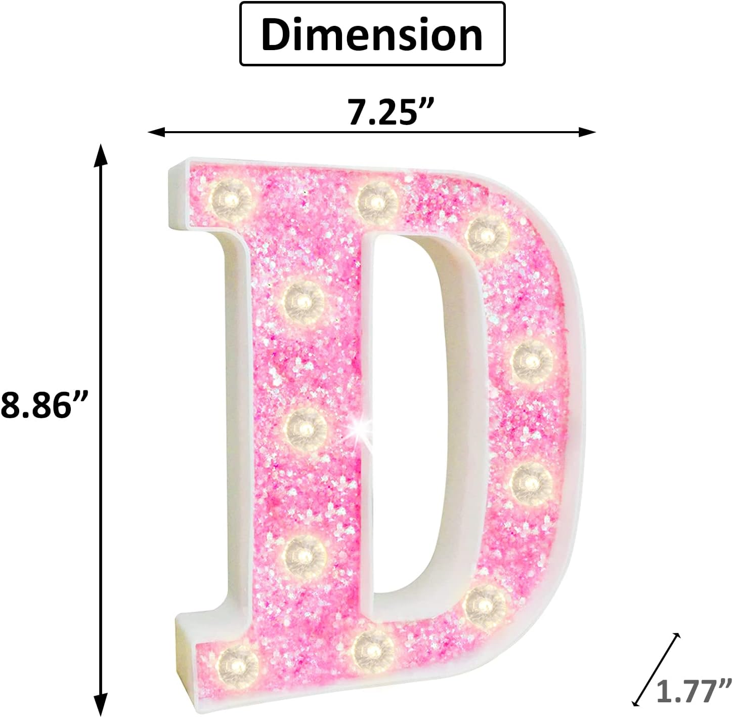 Letras con luces LED de marquesina, letras rosas iluminadas con purpurina, letras del alfabeto con bombilla de diamante para luz nocturna,