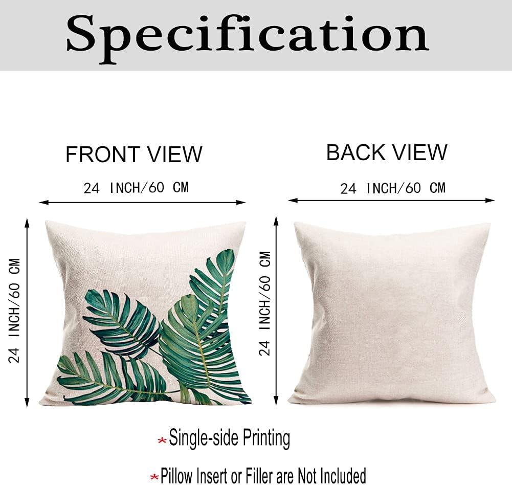 Funda de almohada con diseño de hojas tropicales, diseño de palmera de Monstera, hojas verdes, funda de cojín decorativa cuadrada para interiores y