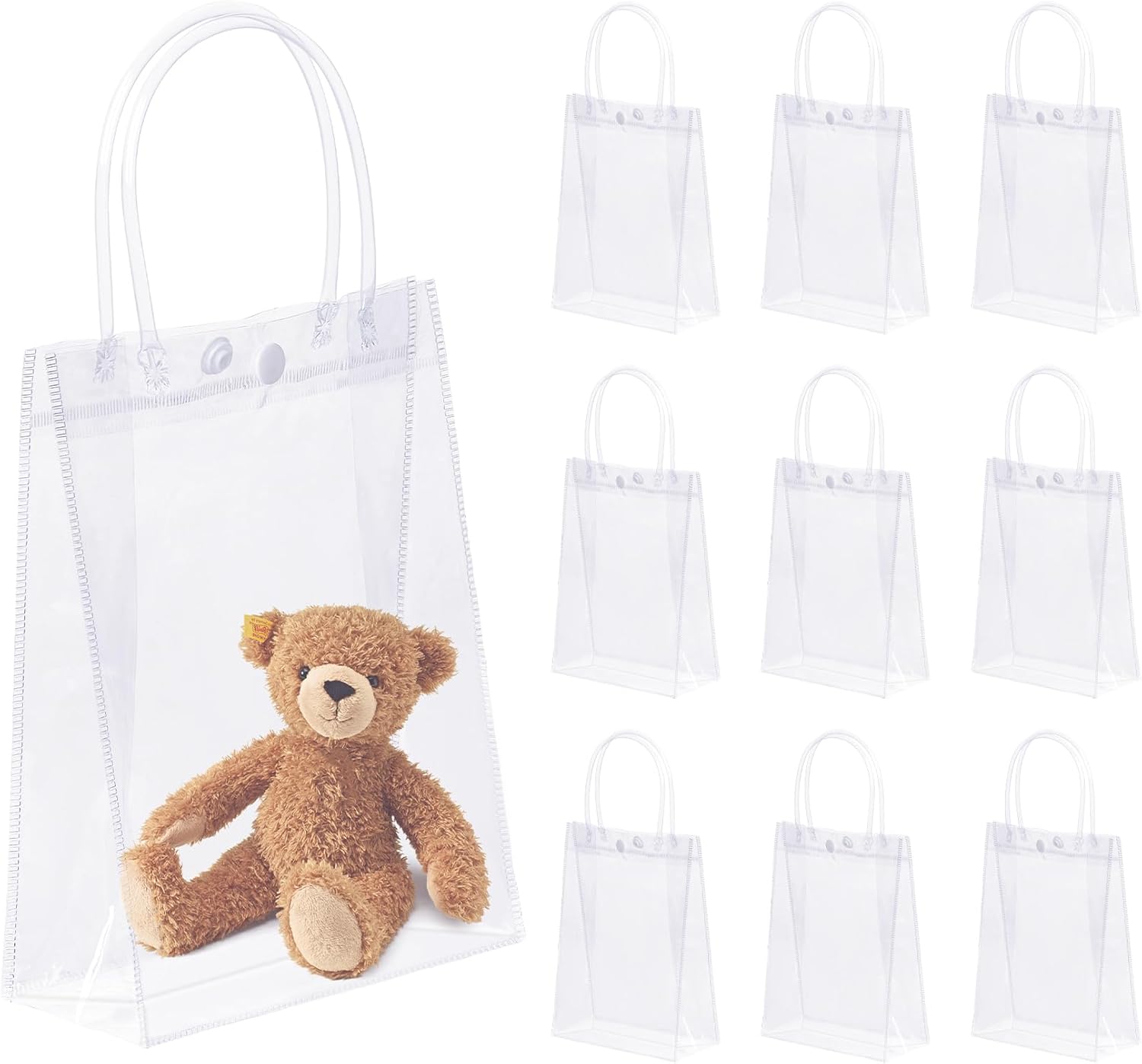 25 bolsas de regalo de PVC transparente con asas, pequeñas bolsas de plástico transparentes, bolsas de compras reutilizables para bolsas de dulces