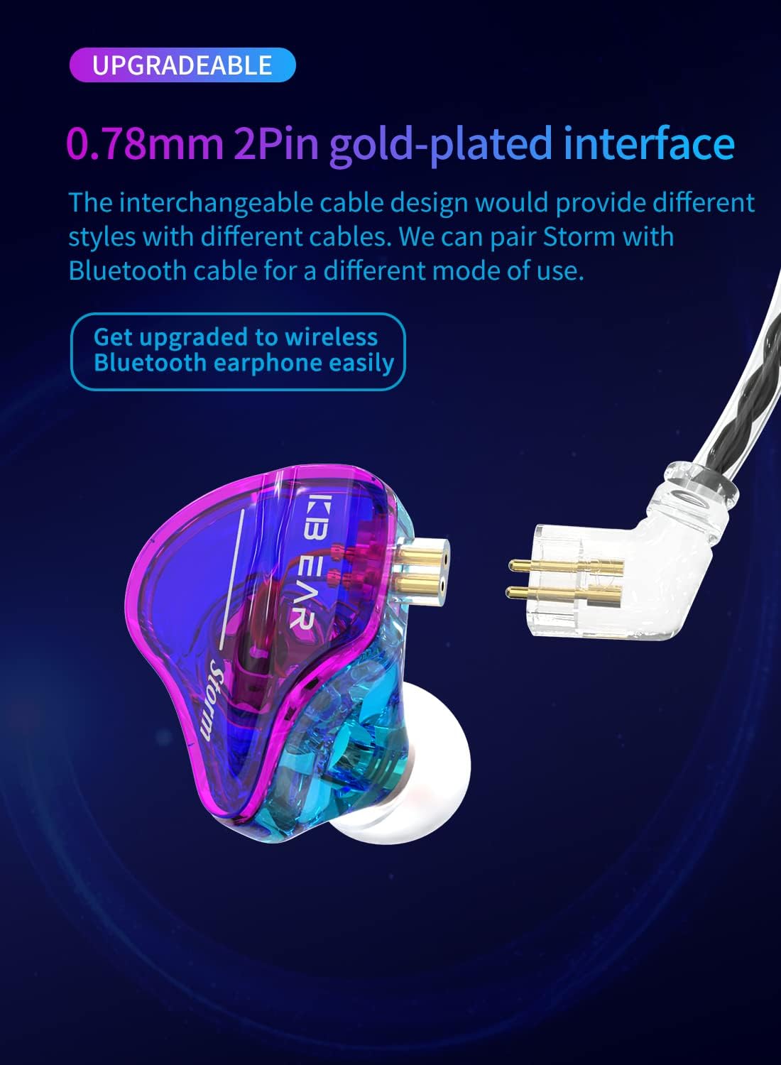 YINYOO KBEAR Storm – Monitor intrauditivo con cable 1DD, auriculares profesionales con cable IEM con sonido cristalino, auriculares enchufables de