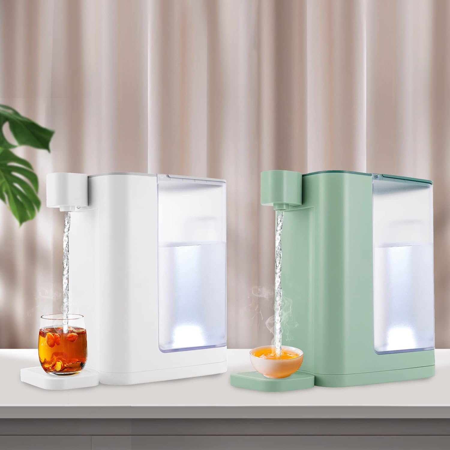 Dispensador de agua caliente instantáneo, hervidor eléctrico para encimera, calentamiento rápido con temperatura ajustable, dos niveles de agua, luz