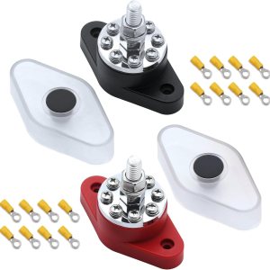 AMOMD 2 piezas 300A barra de autobús resistente M8 Tornillos 8X#8-32 para batería positiva negativa Power Junction Post Buss Bar Kit en rojo y negro AMOMD 2 piezas 300A barra de autobús resistente M8 Tornillos 8X#8-32 para batería positiva negativa Power Junction Post Buss Bar Kit en rojo y negro