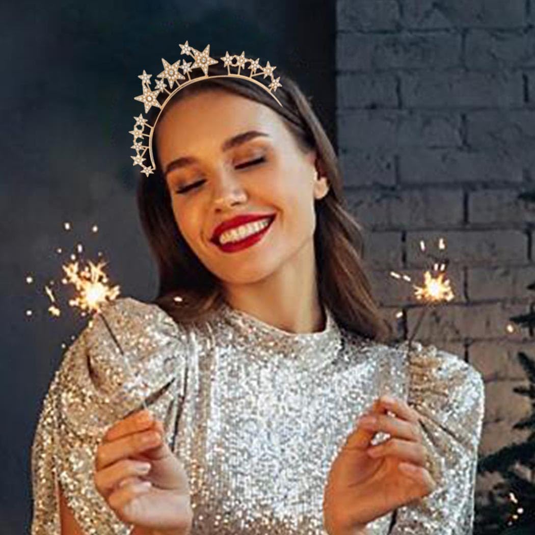 CAKURE Diadema de corona con halo de estrellas, tiaras y coronas de estrellas de diamantes de imitación, diadema de María y diosa, accesorio para el
