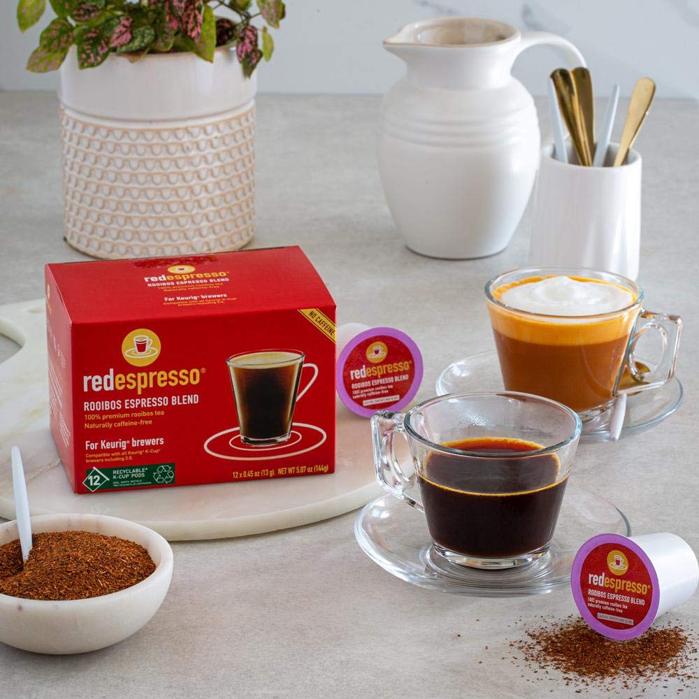 red espresso – K-Cups de té Rooibos – Compatible con todas las cafeteras Keurig – Natural, antioxidante, sin cafeína, té rojo puro (12 K-Cups)