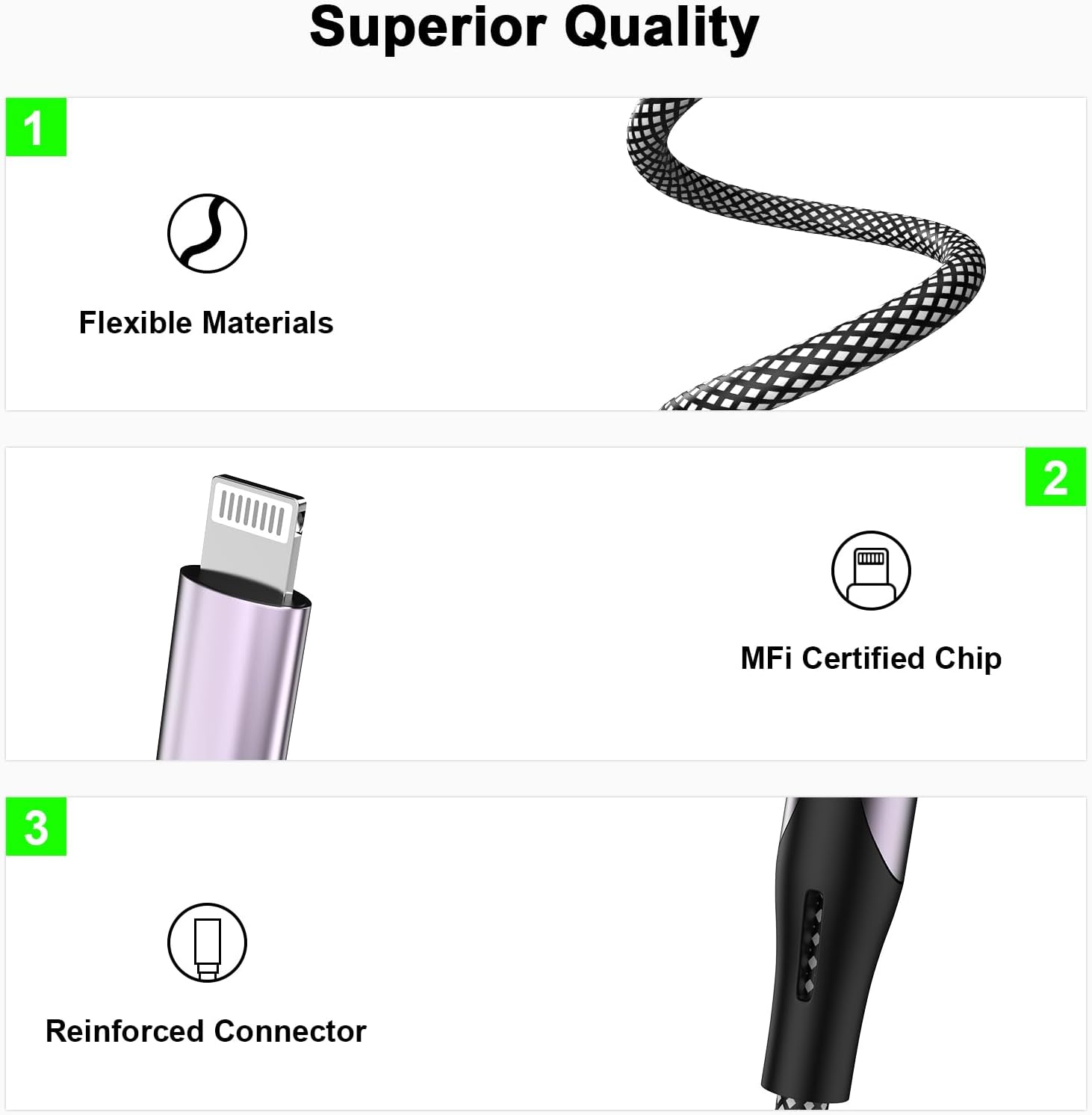 Certificado MFi de Apple Adaptador Lightning a conector de auriculares de 0.138 in, paquete de 2 auriculares trenzados para iPhone de 0.138 in,
