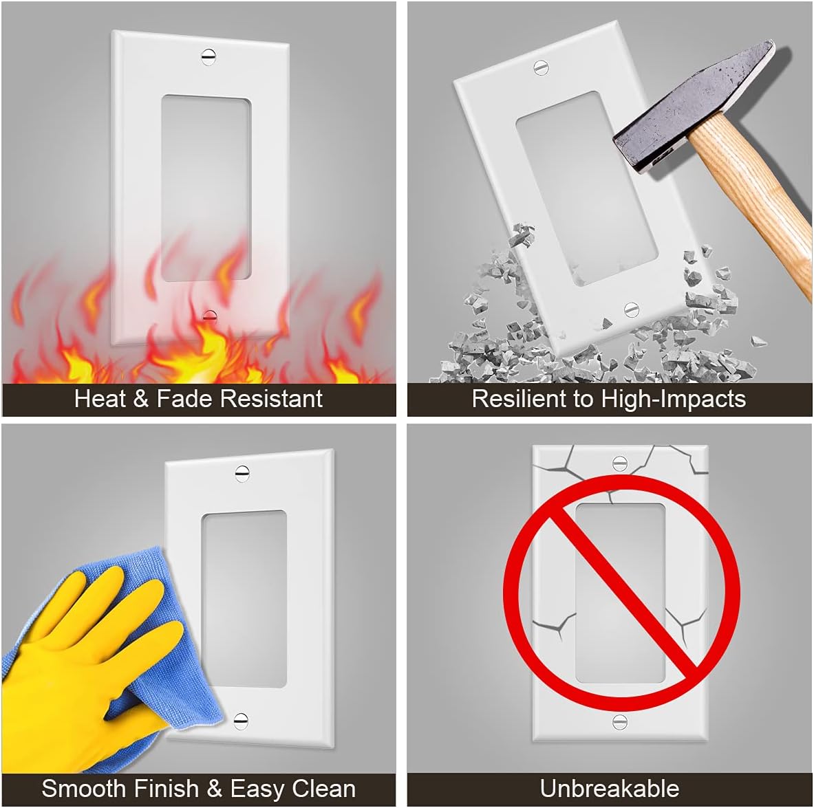 Placa decorativa de pared de 1 banda, cubierta de enchufe de receptáculo, para interruptores de luz, atenuadores, GFCI, receptáculo, salida USB,