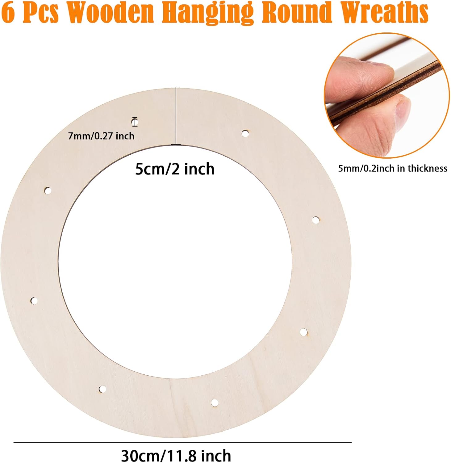 6 marcos de corona de madera para manualidades, manualidades de madera sin terminar, anillos de aro florales, guirnalda de Navidad, decoraciones