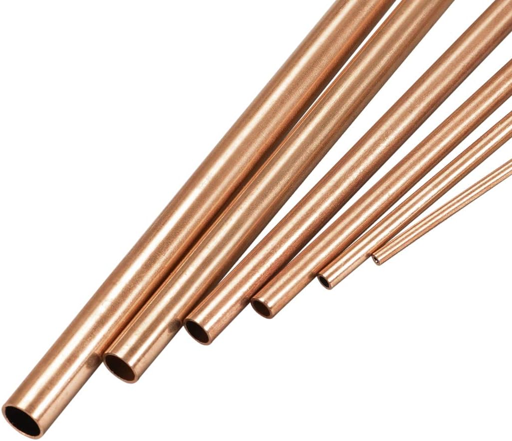 uxcell Tubo de cobre, 0.079 in, 0.118 in, 0.157 in, 0.197 in, 0.236 in, 0.276 in de diámetro exterior x 0.020 in, grosor de pared, 11.811 in de