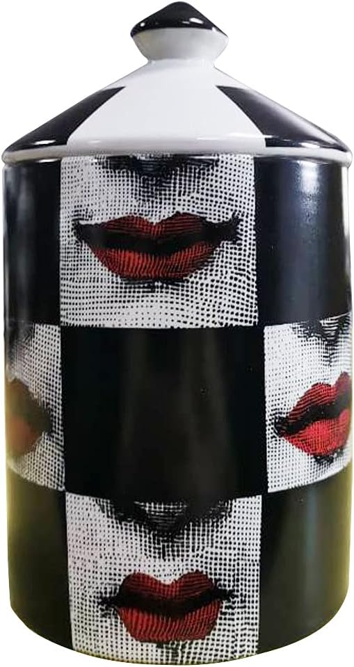 Tarro de vela de aromaterapia con diseño de labios rojos a cuadros, botella decorativa, hisopo de algodón, caja vacía con tapa, diseño clásico de