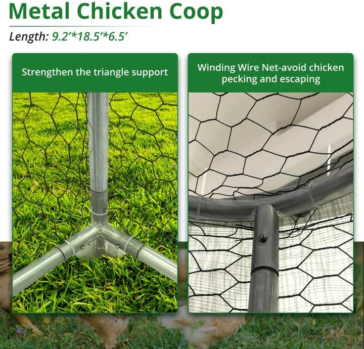 Towallmark Gallinero de metal grande con cubierta impermeable anti-ultravioleta, jaula para gallinas de aves de corral, jaulas de patos para uso al