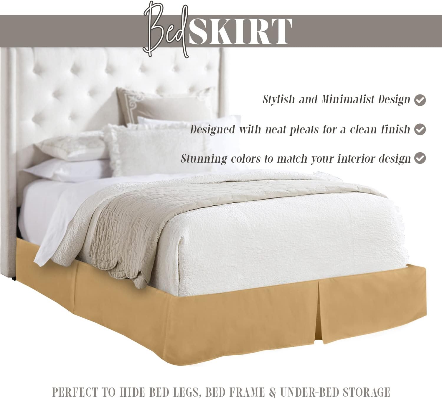 Elegant Comfort Falda de cama sólida de 1 pieza, calidad egipcia de 1500 hilos, diseño minimalista con un aspecto moderno, fácil cuidado, resistente