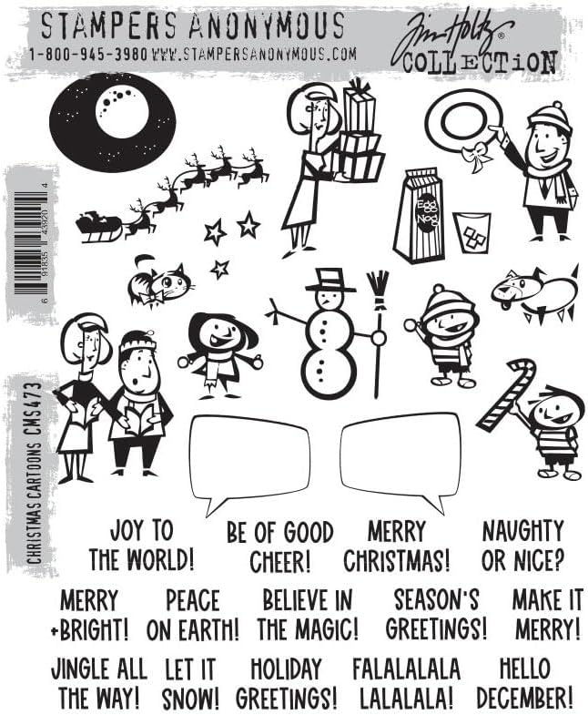 Tim Holtz Juego de sellos adhesivos de dibujos animados de Navidad, bolsa de almacenamiento de malla Carnora, lanzamiento de septiembre de 2023