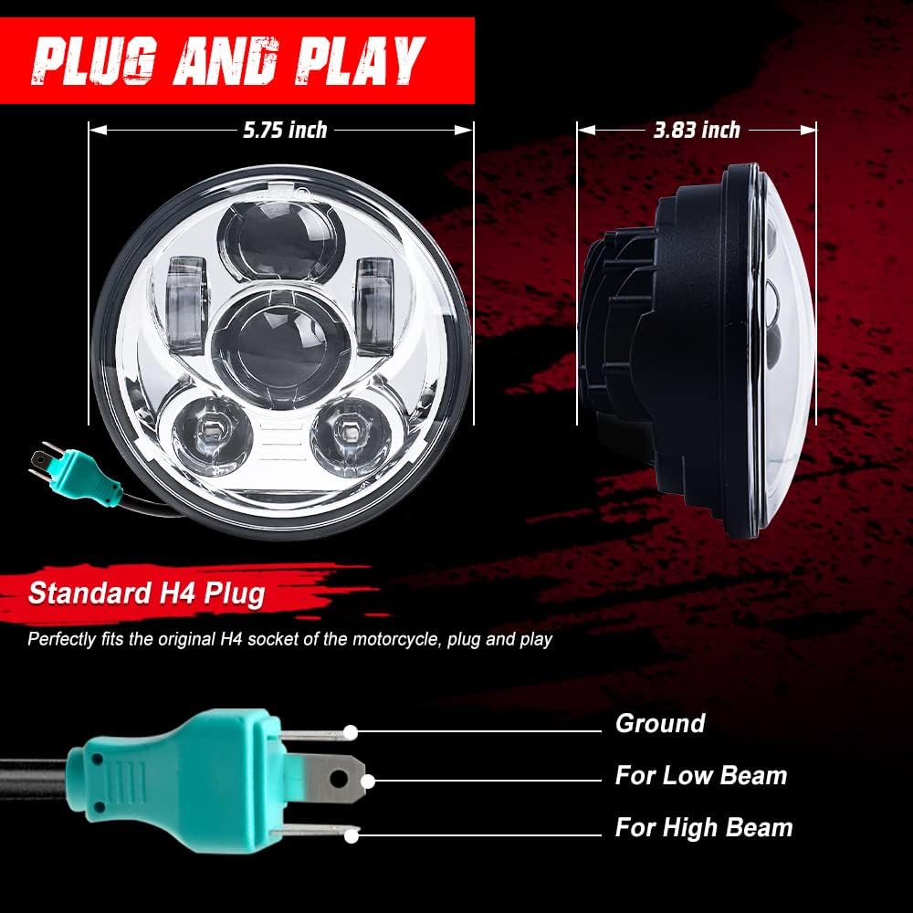 Faro Led de 5.75 pulgadas para Harley Davidson Sportster, Dyna Street Bob Triple Low Rider Wide Glide Iron 883