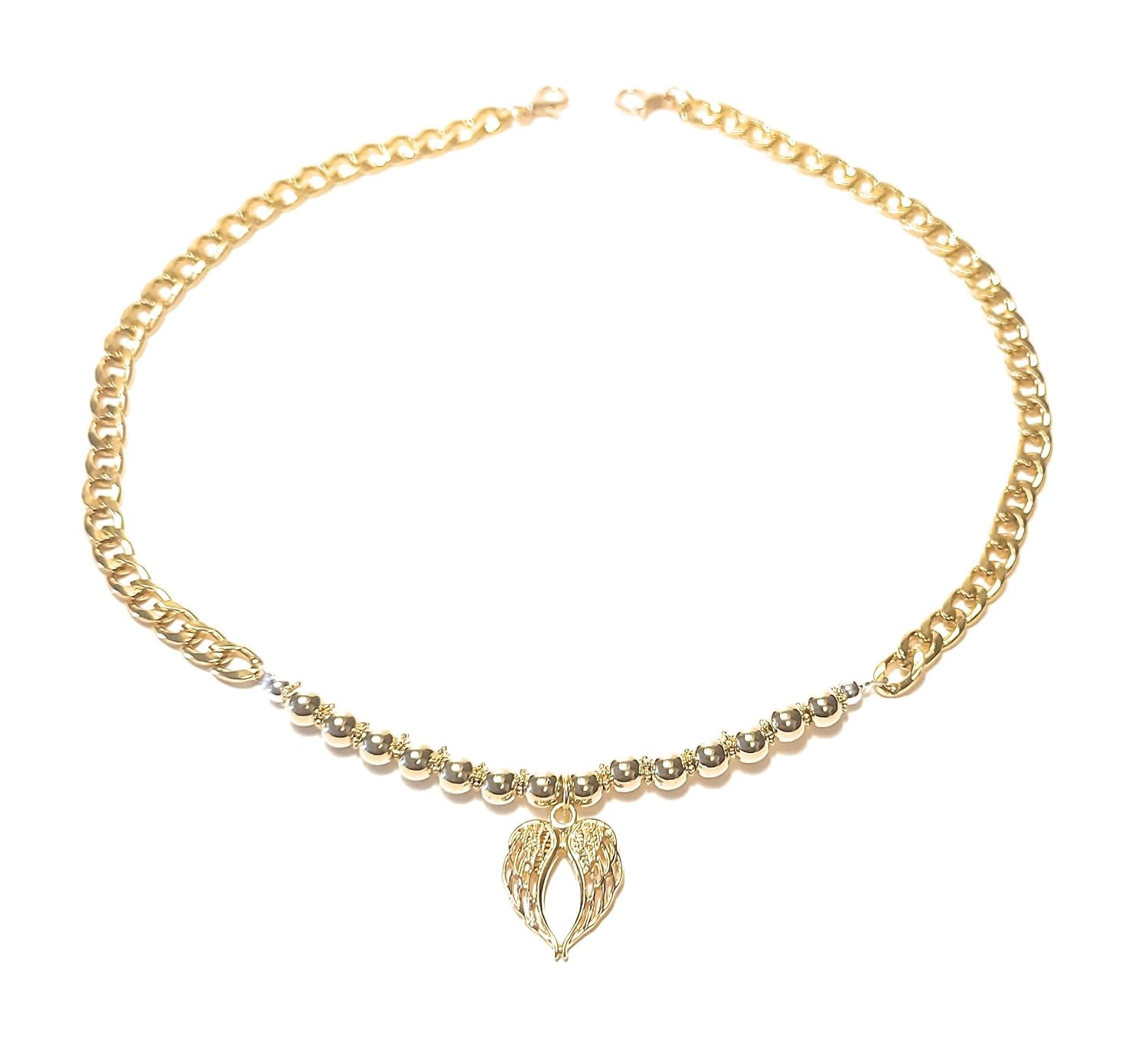 Angel Wings Heart Shades Of Gold Filigree Lace Boot Bracelet Chain 16 Inch Adjustable Size Gift Boxed