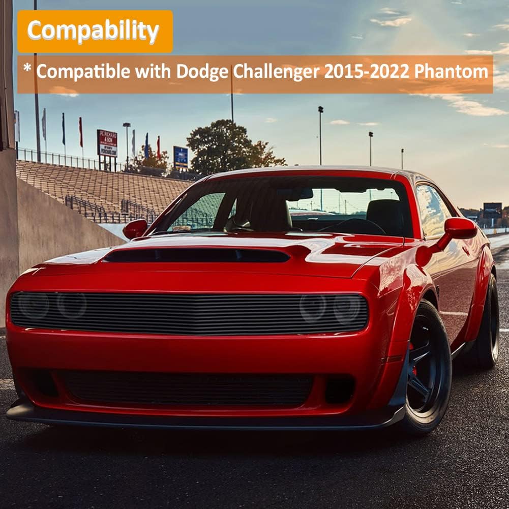 Rejilla frontal negra Billet compatible con Dodge Challenger Phantom 2015-2021 (revestimiento de polvo negro + parte superior principal)