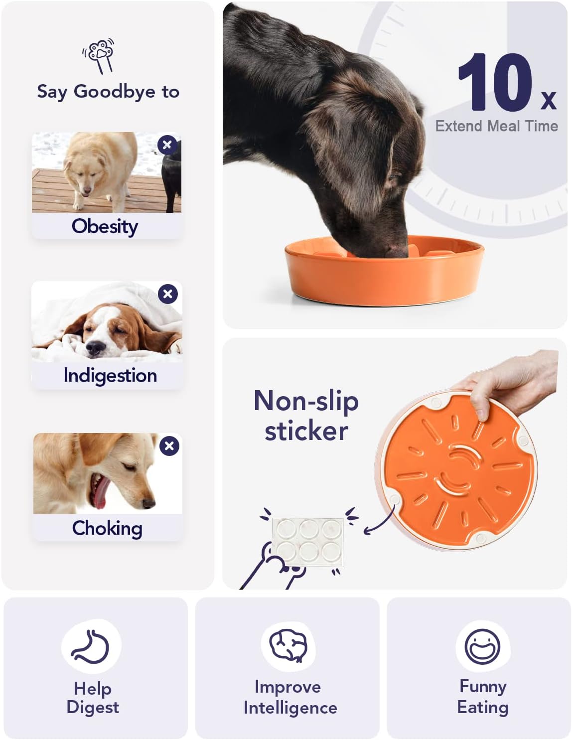 LE TAUCI Cuencos para perros de cerámica de alimentación lenta, 1.5 tazas de alimentación lenta para perros de raza pequeña y media, cuenco de