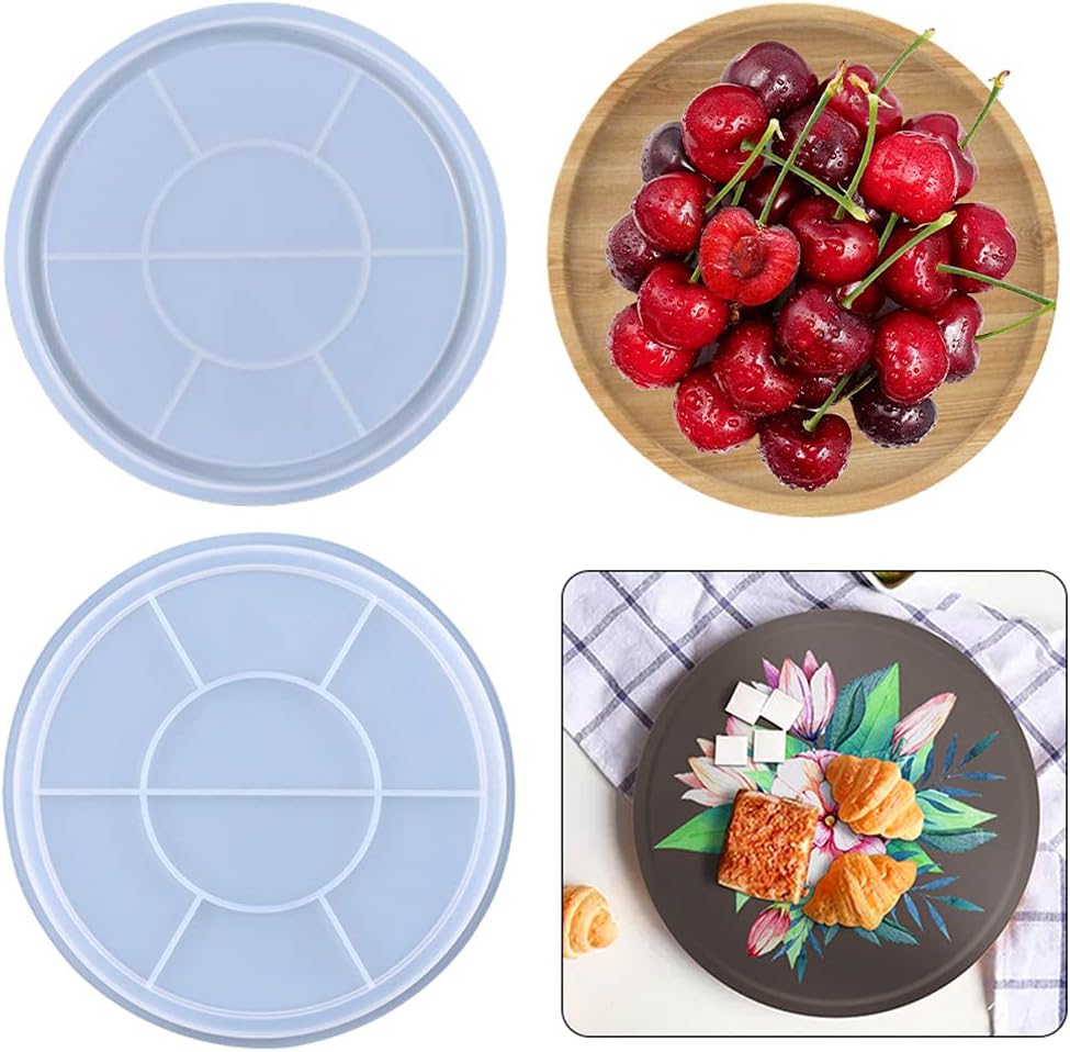 iSuperb Molde de resina redondo de silicona, molde de fundición epoxi para bandeja de mesa de bricolaje, plato de refrigerio de frutas, plato de
