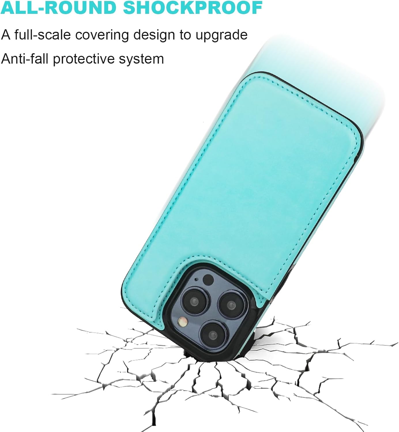 Funda tipo cartera compatible con iPhone 15 Pro con soporte para tarjetas, funda de piel sintética con ranuras para tarjetas, doble cierre magnético