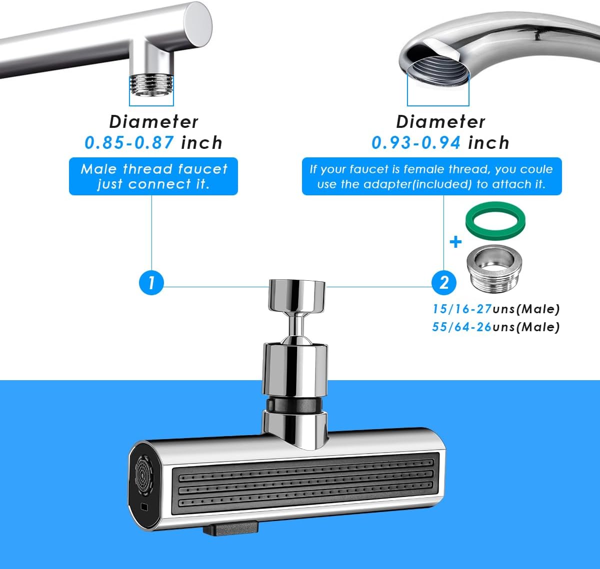 Suteng Grifo de cocina en cascada, grifo de cocina táctil, 3 en 1 de reemplazo de cabezal de grifo de cocina de 360, grifo de fregadero de cocina a