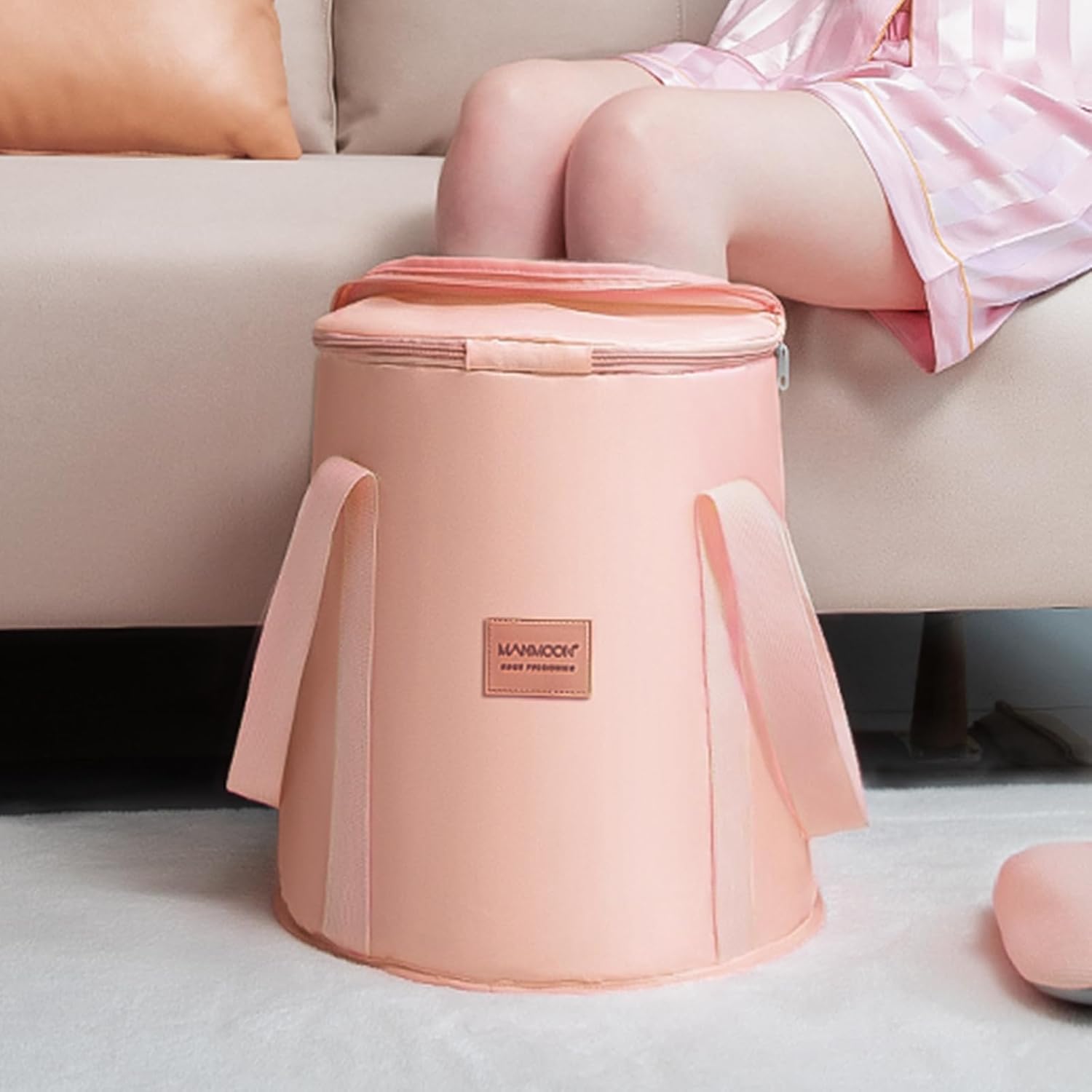 Cuenca plegable de 20 L, multifuncional, portátil, con asas, para viajes, al aire libre, campamento, portátil, para remojar los pies (rosa)