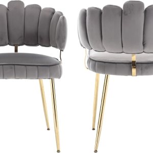 MOONMISS Juego de 2 sillas de comedor de terciopelo, sillas decorativas modernas con respaldo irregular, silla auxiliar tapizada con patas de metal MOONMISS Juego de 2 sillas de comedor de terciopelo, sillas decorativas modernas con respaldo irregular, silla auxiliar tapizada con patas de metal