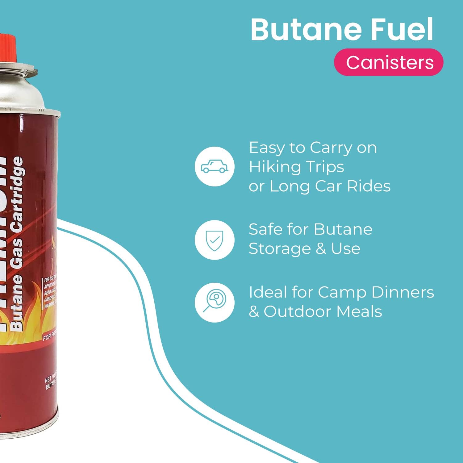 Botes de combustible de butano para estufas de campamento portátiles, quemadores de gas, listados UL, 8 onzas por recipiente – Juego de 12