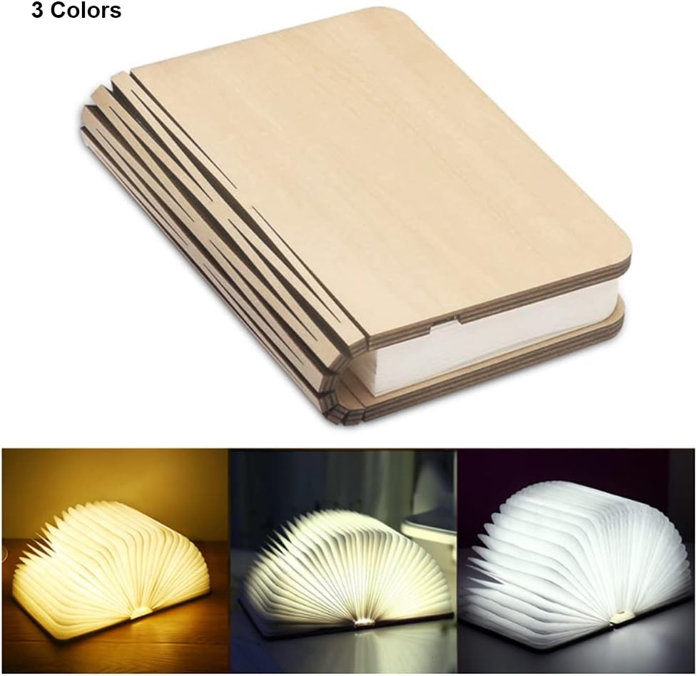 Lámpara de libro plegable novedad lámpara de mesa de madera portátil luz de escritorio LED linterna de papel con USB recargable para regalo