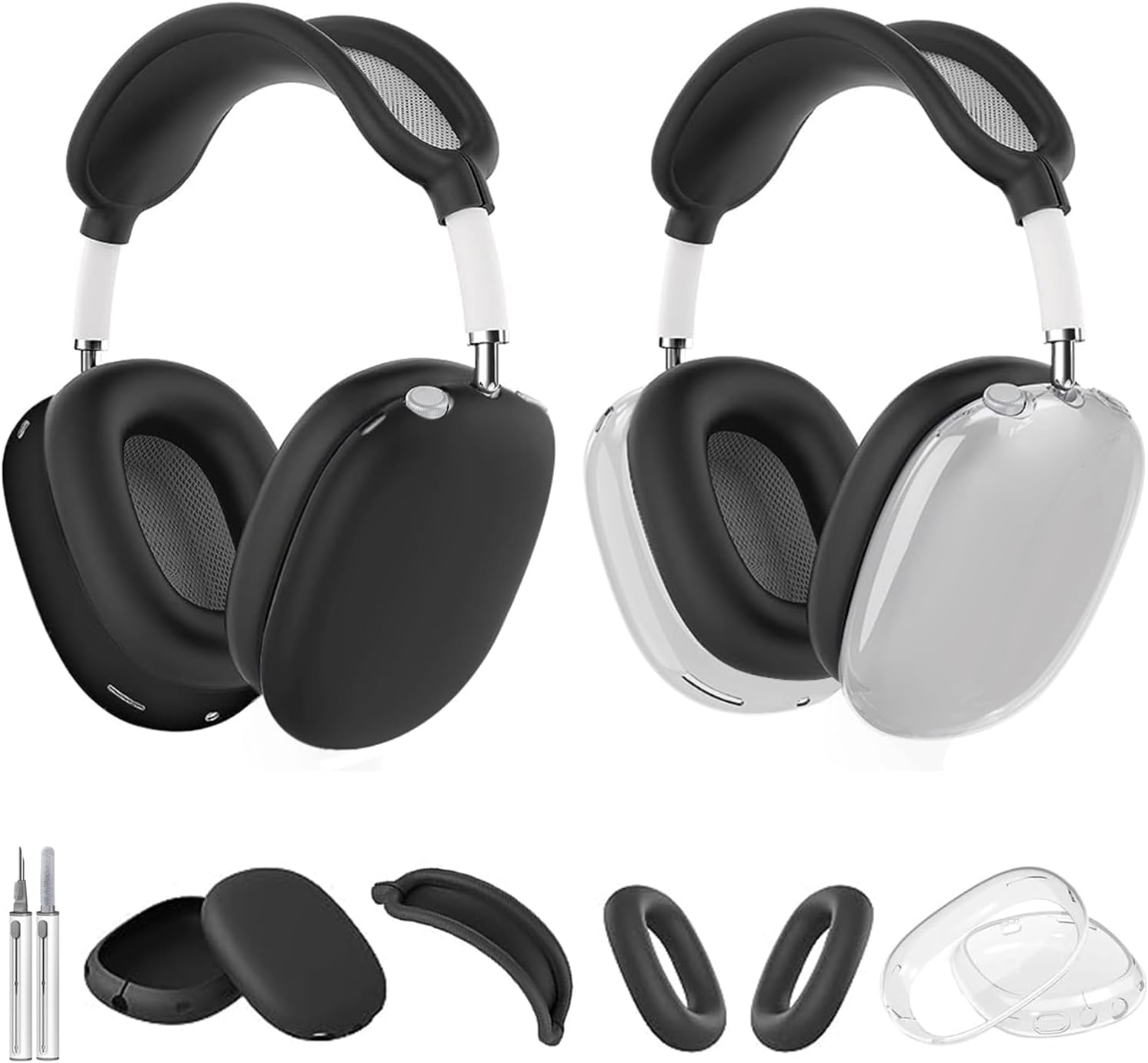 Funda de silicona para AirPods Max, funda transparente de TPU suave para los oídos, cubierta para la diadema para AirPod Max, kit de limpieza,