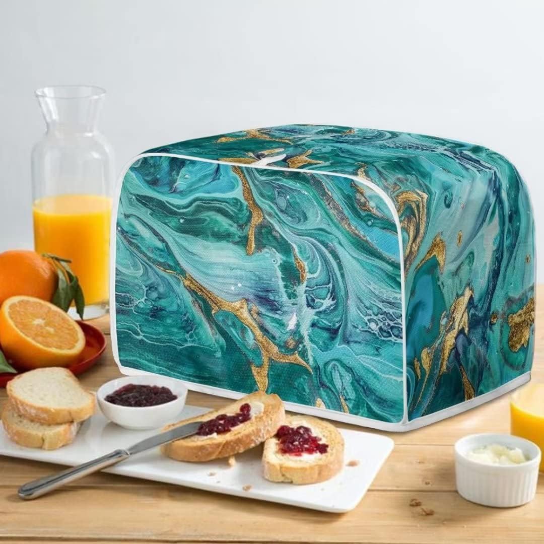 Cubierta para tostadora de mármol verde mar, 4 rebanadas, para hacer pan, bolsa organizadora de asador de cocina para electrodomésticos pequeños,