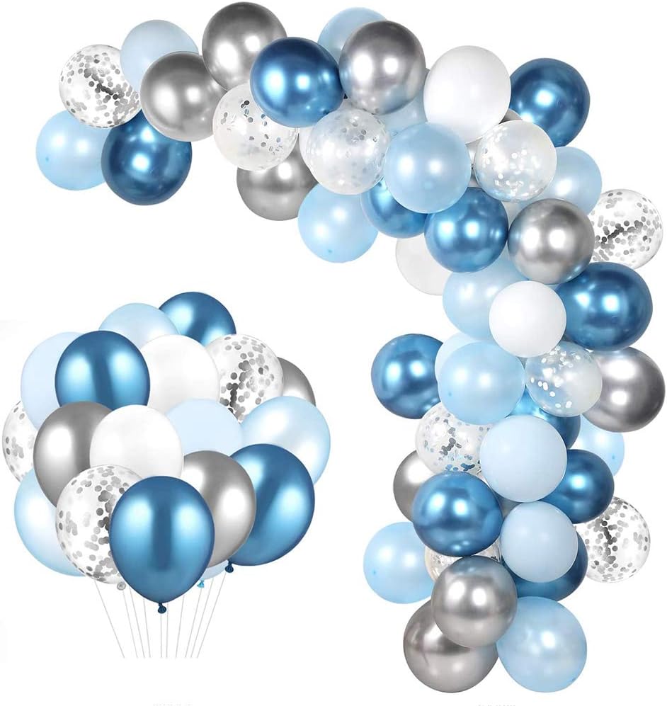 104 piezas de globos azules y plata para guirnalda, arco azul real globos metálicos para baby shower, cumpleaños, decoraciones para boda.