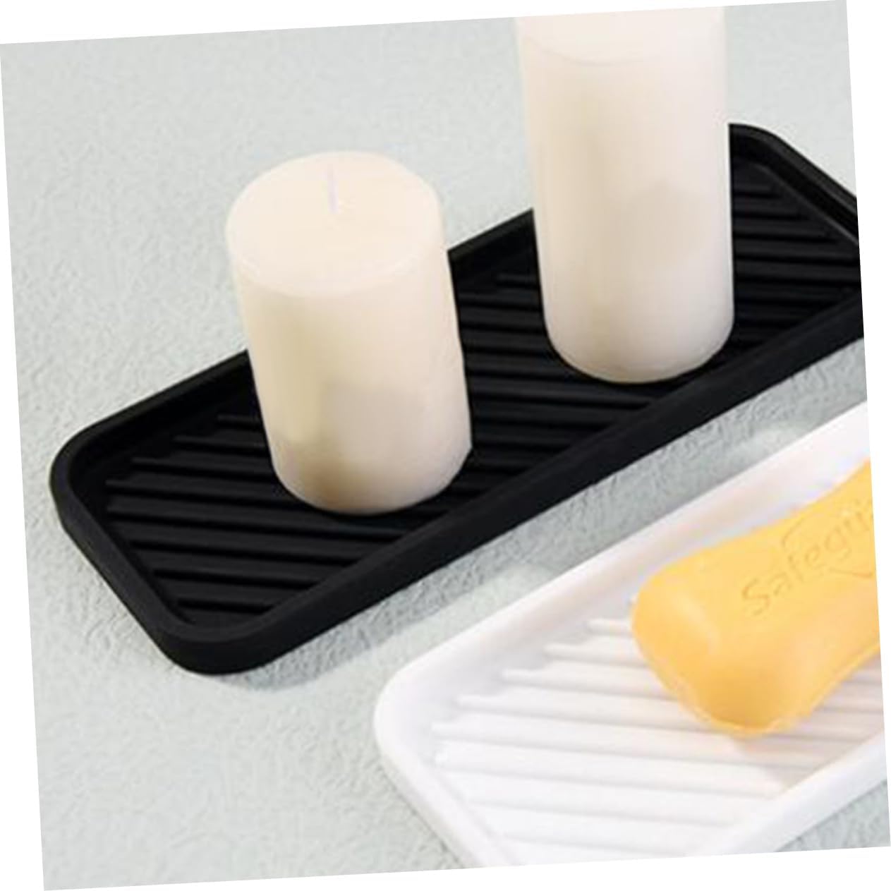 HOMSFOU Estera de silicona 2 uds. Cubiertos de silicona para mostrador de silicona Alfombrilla de secado de platos Bandeja de artículos de tocador