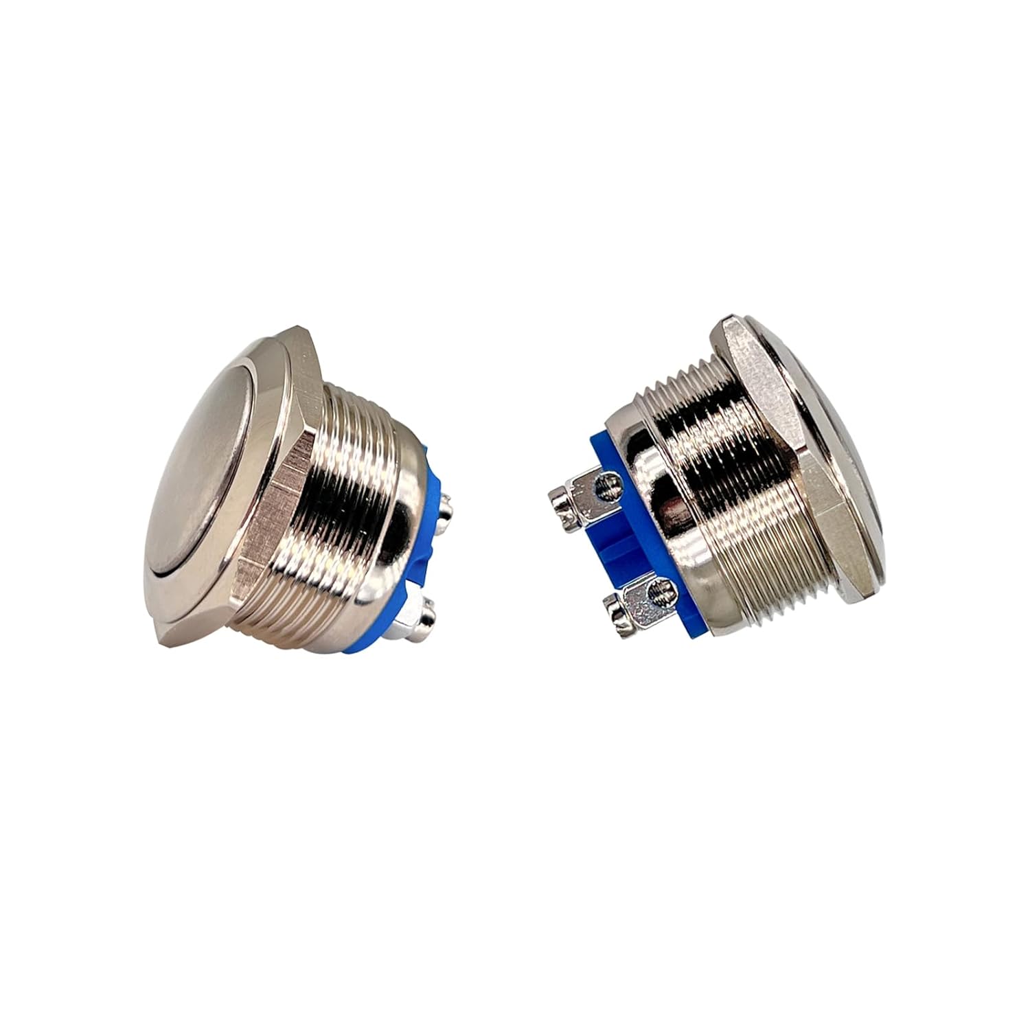 Xnrtop Paquete de 2 interruptores momentáneos de botón de acero inoxidable resistente al agua, parte superior plana de metal de 12 V, 24 V, 36 CC