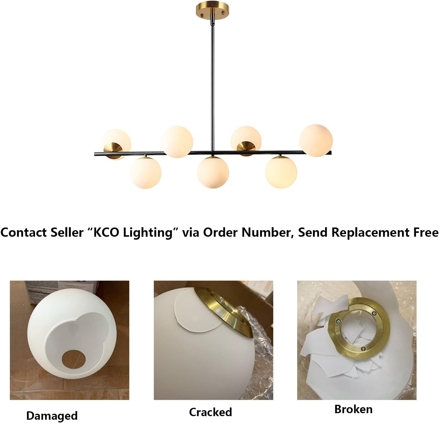 KCO Lighting – Lámparas de araña negras modernas de latón cepillado colgante de globo de cristal para comedor, sala de estar, dormitorio (negro)