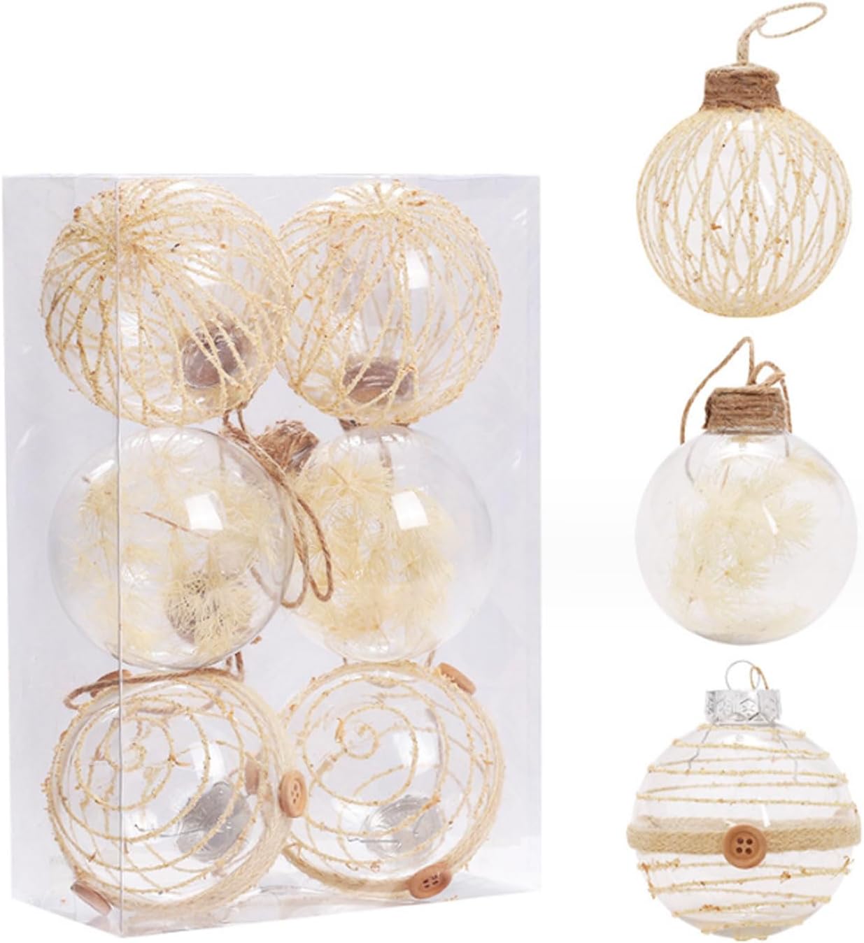 Adornos – Juego de 6 adornos de bolas de Navidad de 3.150 in3.15 pulgadas, adornos de Navidad con cordel transparente, inastillables, decoración de
