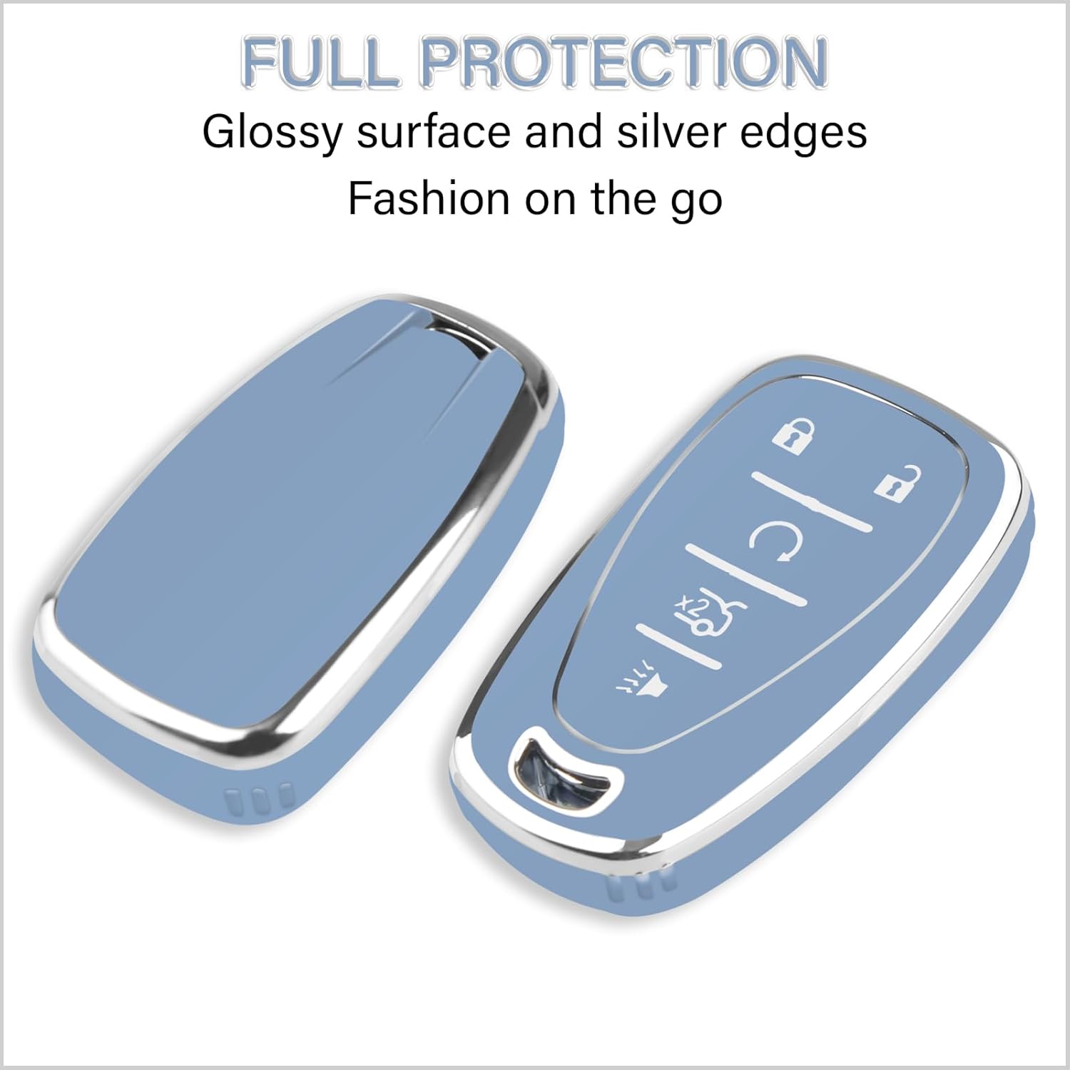 QBUC Funda para llavero Chevy con llavero cromado y plateado, funda de protección de TPU suave compatible con Chevy Equinox Malibu Camaro Blazer