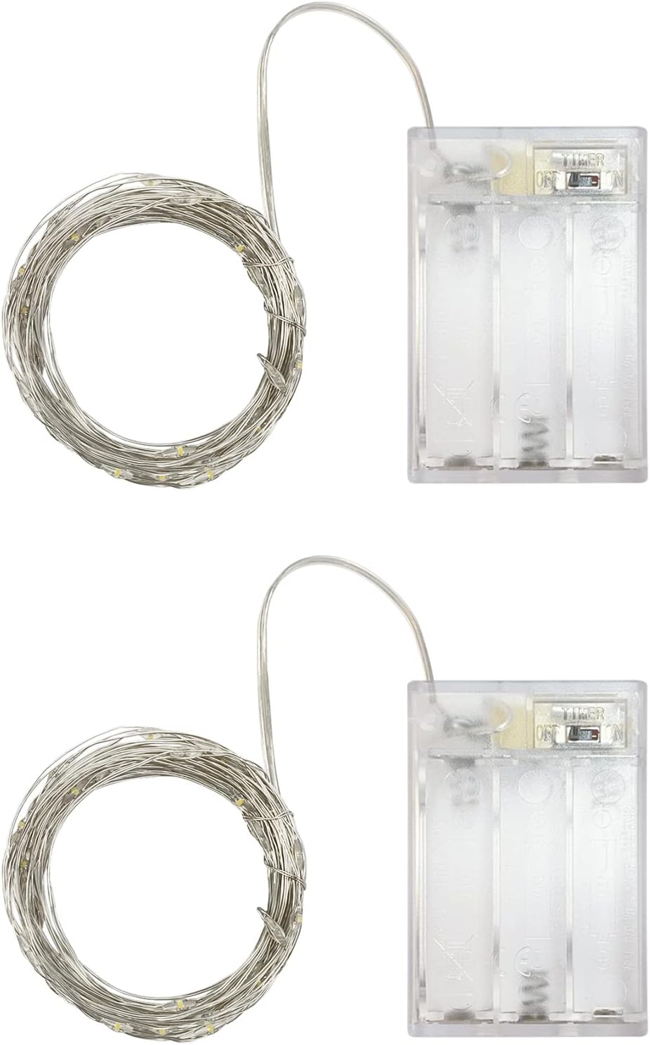 Yalilong Paquete de 2 luces LED con función de temporizador, funciona con pilas, mini luces de hadas para fiestas en el hogar, Navidad, Halloween,